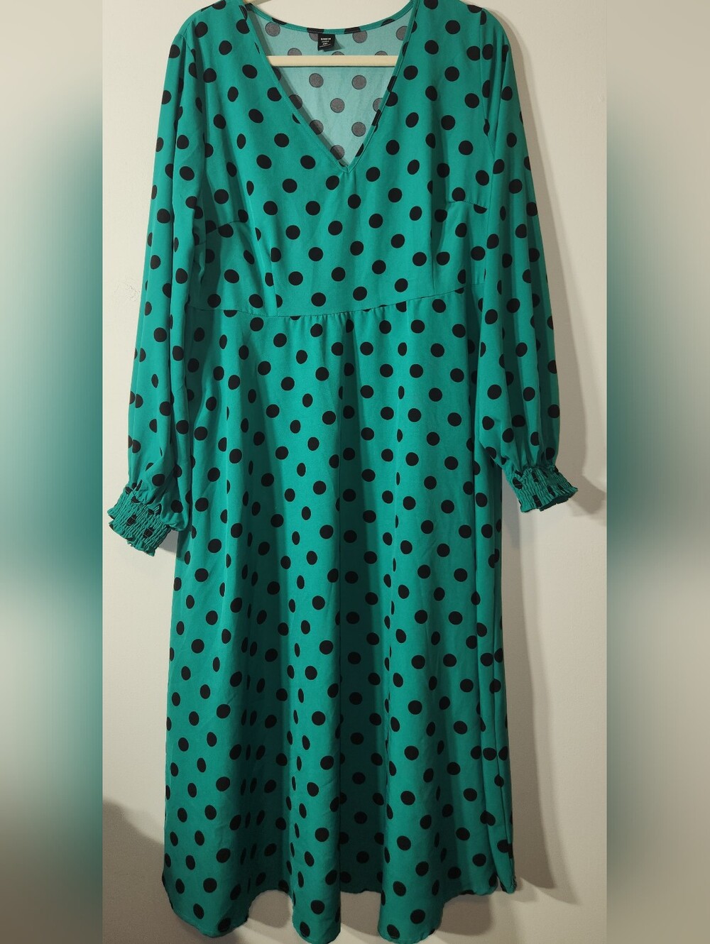 Emerald Teal-Emerald Green Dress with Black Polka Dots. 4XL.
